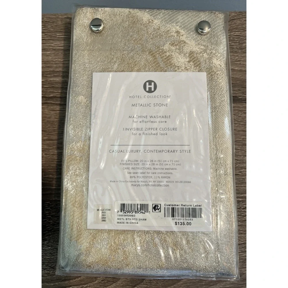 Hotel Collection Metallic Stone Standard Pillowsham Gold Silver (2) 20in x 28in